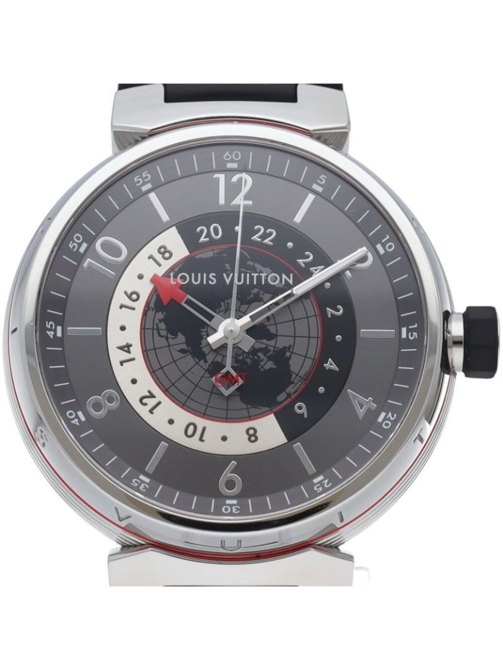 Louis Vuitton Tambour Graphite GMT Watch 41.5 SS Rubber Gray